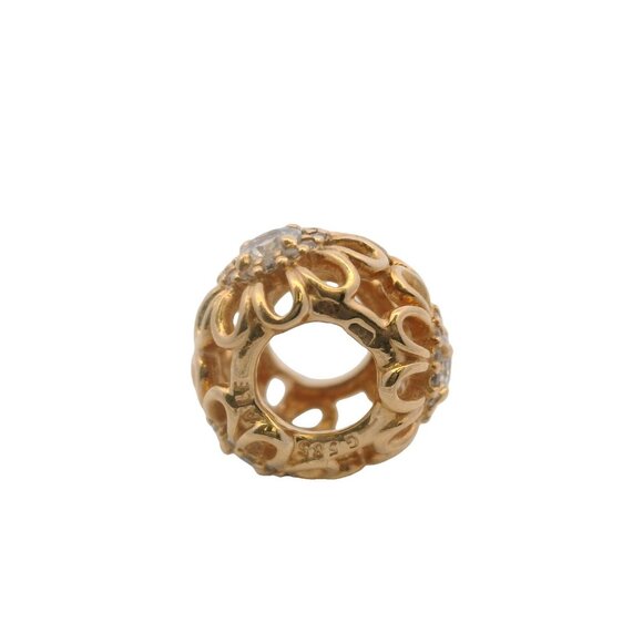 Pandora Solid 14kt Yellow Gold Retired Floral Brilliance CZ Spacer Charm - Picture 3 of 5